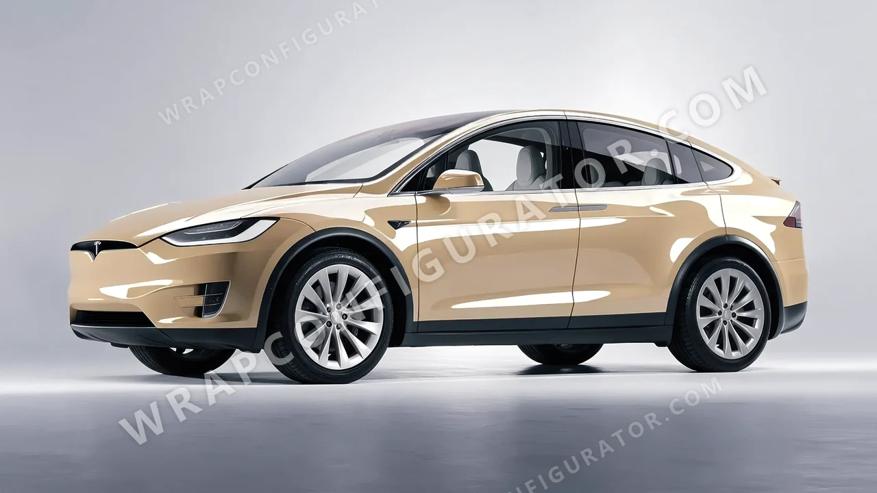 Yellow Tesla Model X 2017 wrapped in ORACAL Papyrus 970RA-816G