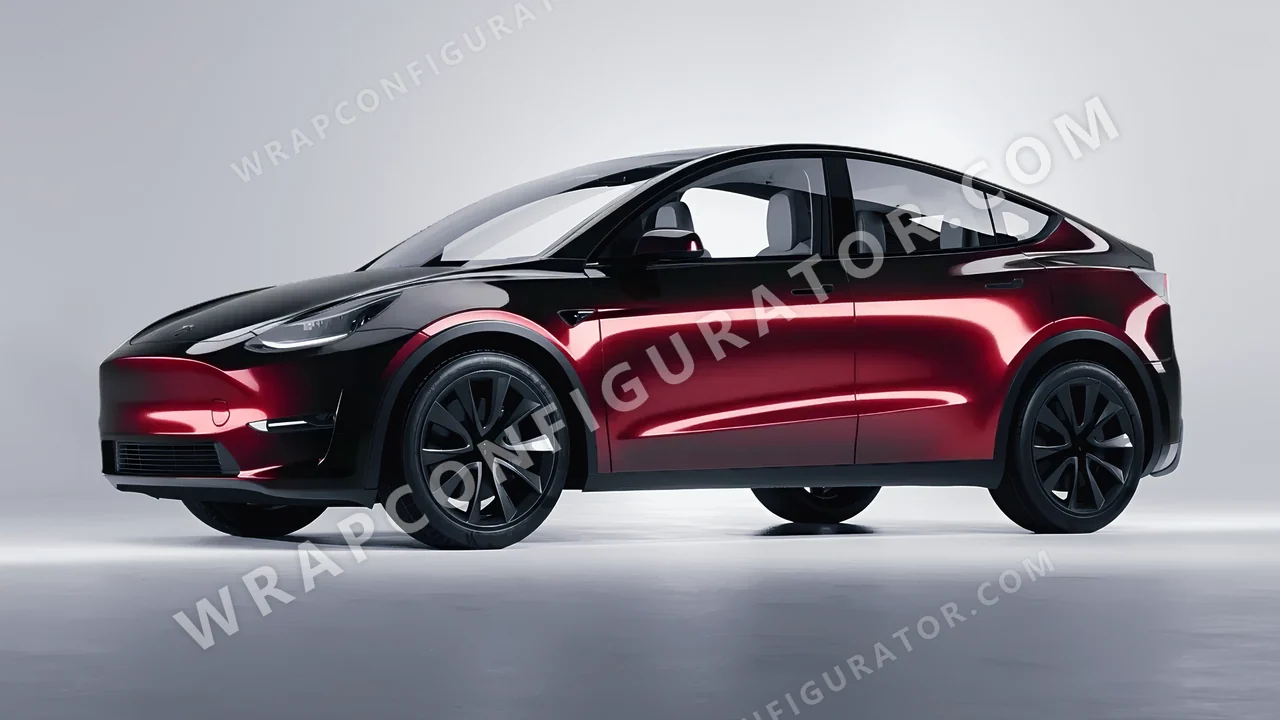 Black Tesla Model Y 2020 wrapped in 3M Gloss Ember Black GP282