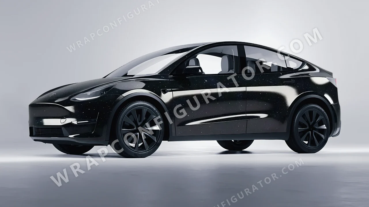 Black Tesla Model Y 2020 wrapped in 3M Gloss Galaxy Black GP292