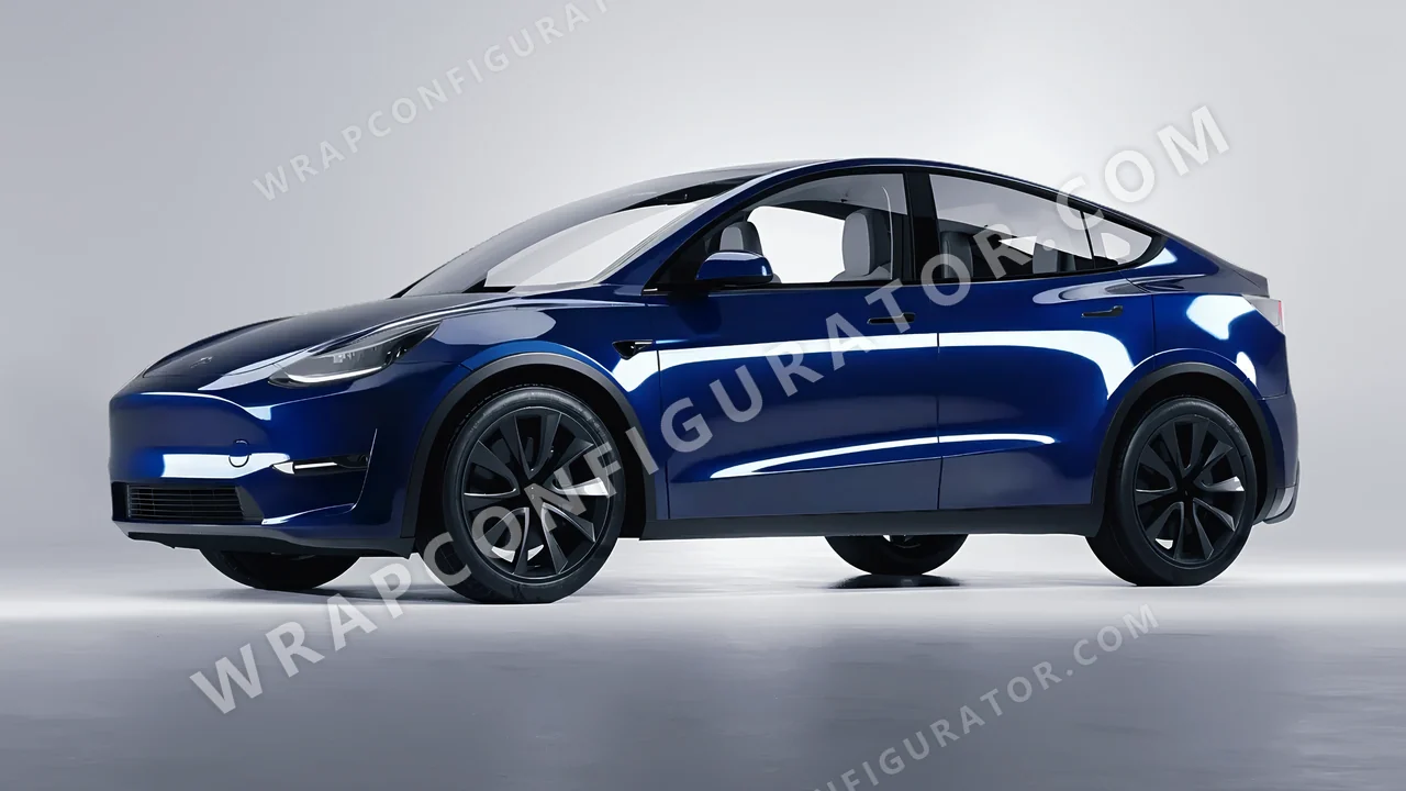 Black Tesla Model Y 2020 wrapped in 3M Gloss Midnight Blue GP272
