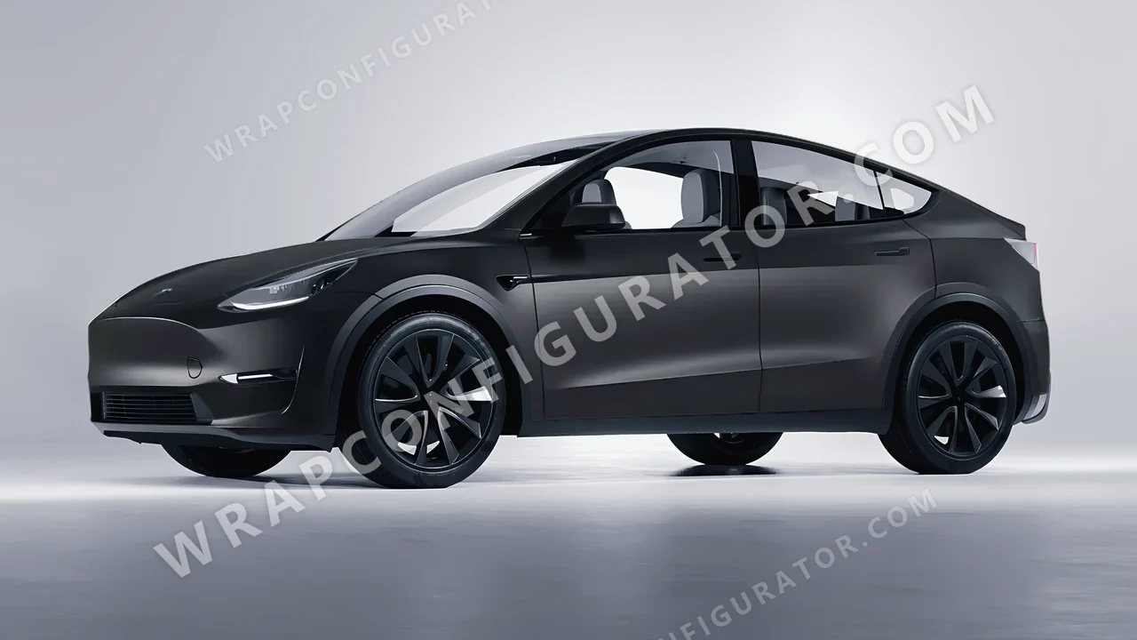 Black Tesla Model Y 2020 wrapped in 3M Matte Black M12