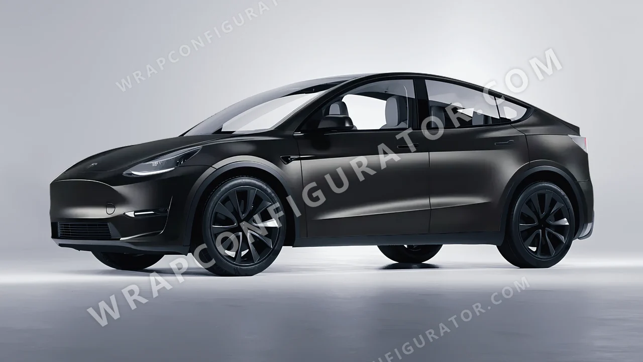 Black Tesla Model Y 2020 wrapped in 3M Satin Black S12