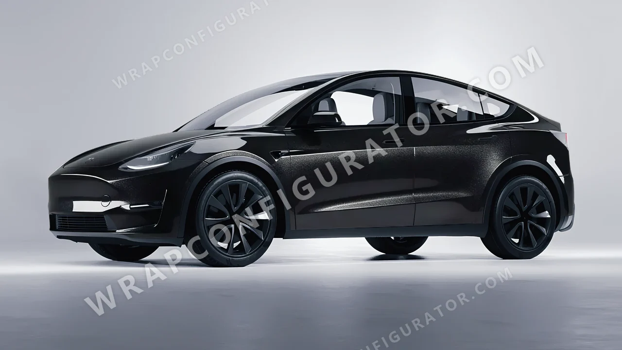 Black Tesla Model Y 2020 wrapped in Avery Dennison Mystery Black SW900-184-M