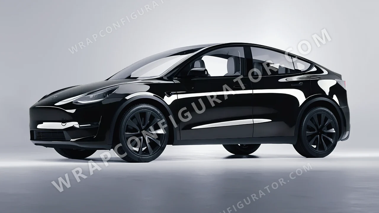 Black Tesla Model Y 2020 wrapped in Avery Dennison Obsidian Black SW900-191-O