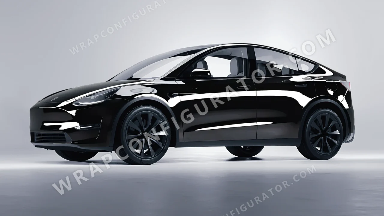 Black Tesla Model Y 2020 wrapped in Inozetek Dynamic PPF Piano Black DPPF701