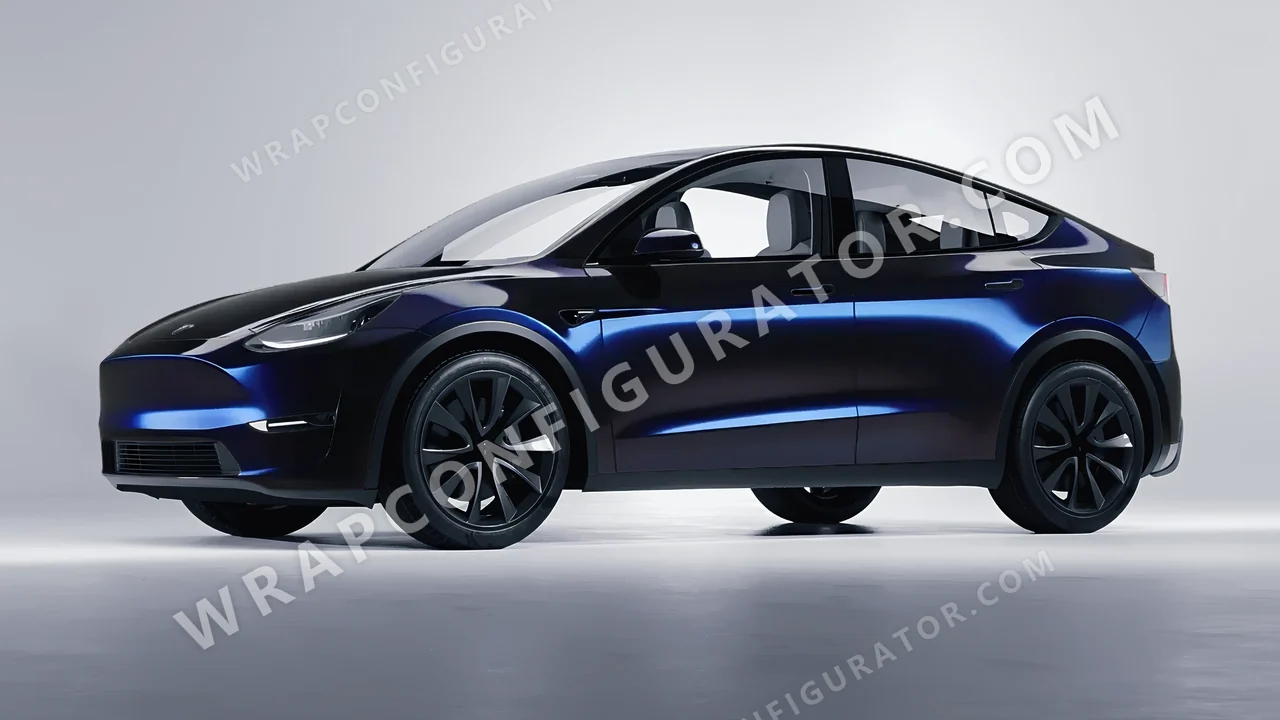 Black Tesla Model Y 2020 wrapped in KPMF Blue Black Iridescent K75469