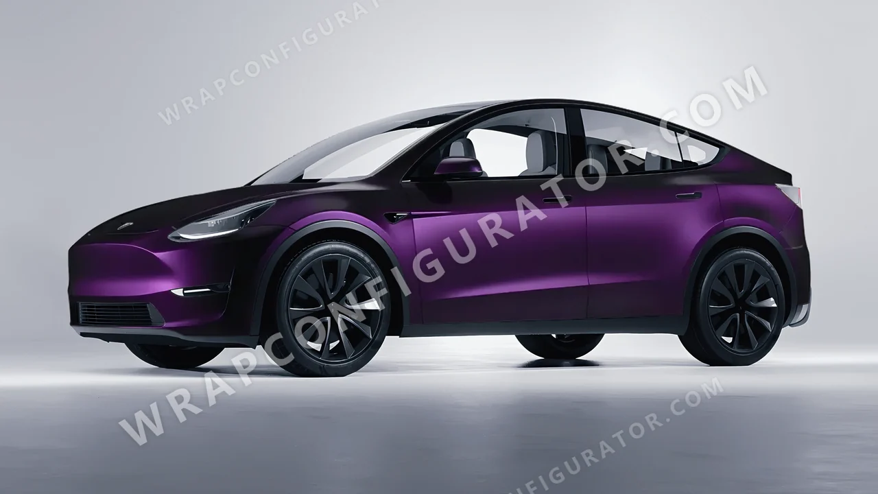Black Tesla Model Y 2020 wrapped in KPMF Frozen Midnight Purple K75570