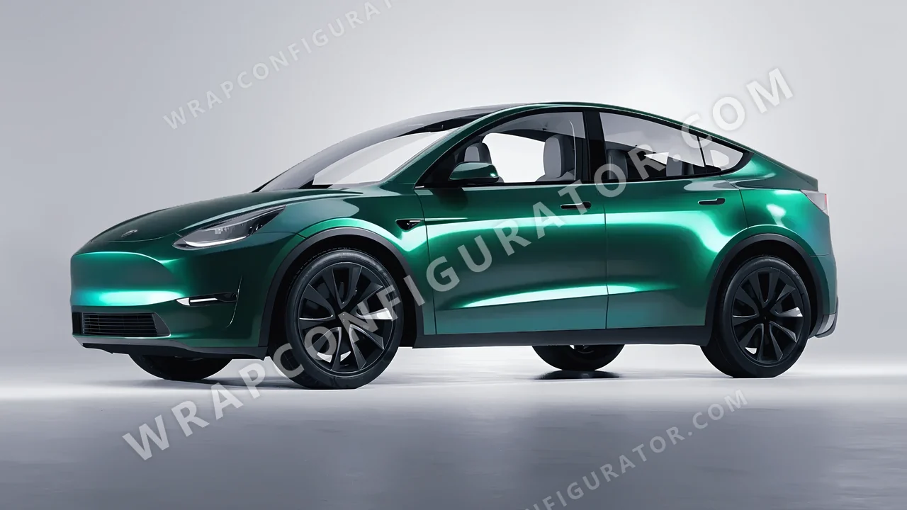 Black Tesla Model Y 2020 wrapped in KPMF Green Black Iridescent K75460