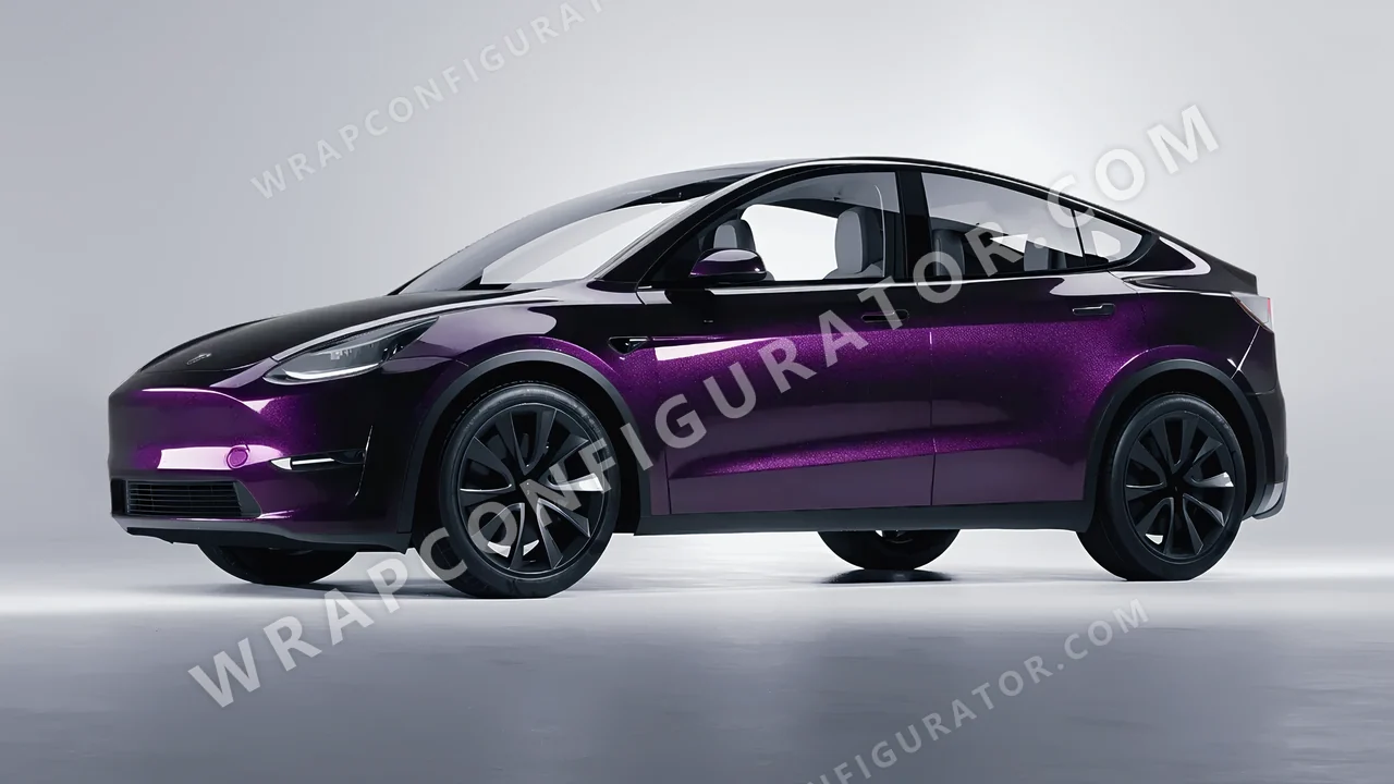Black Tesla Model Y 2020 wrapped in KPMF Hypnotic Black Violet K75459