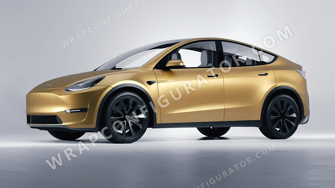 Black Tesla Model Y 2020 wrapped in KPMF Matt Gold Eclipse K75581