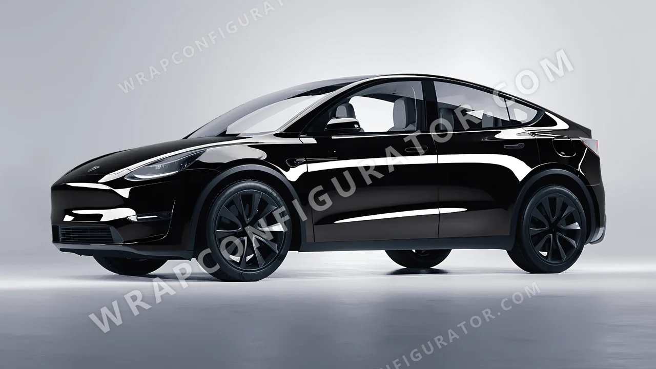Black Tesla Model Y 2020 wrapped in KPMF Perfect Black K75443