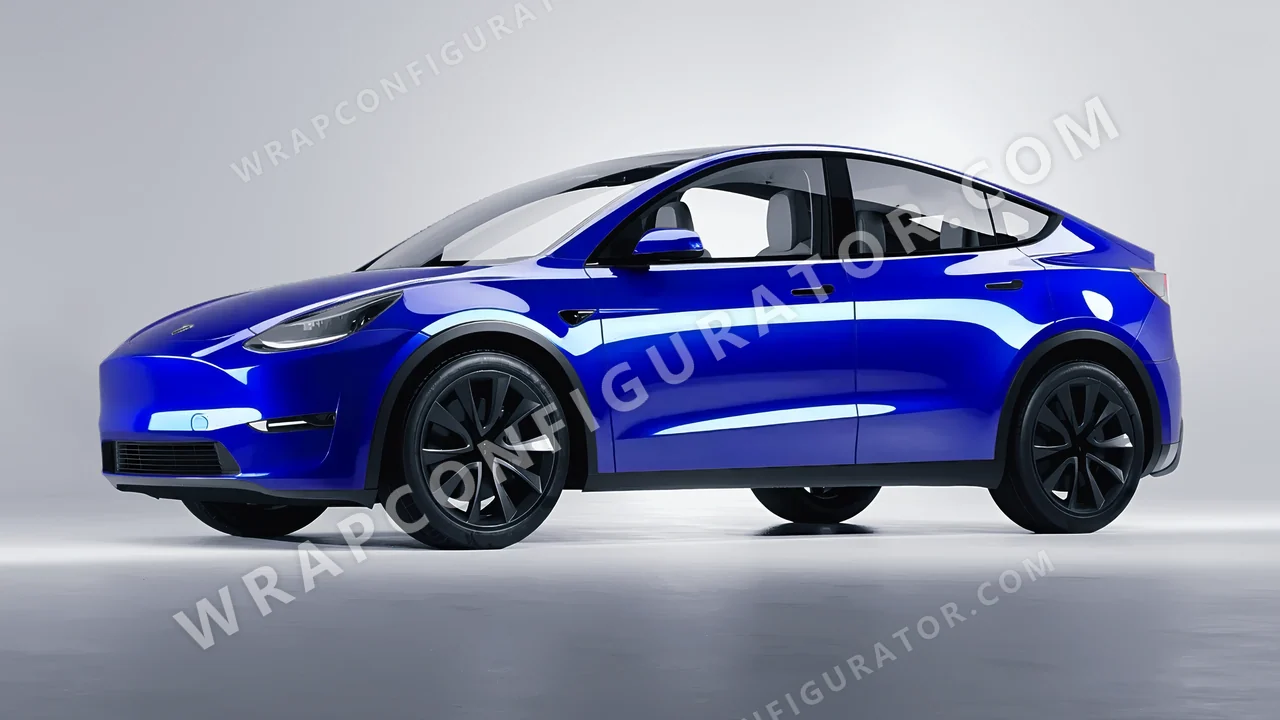 Blue Tesla Model Y 2020 wrapped in 3M Blue Raspberry HG378
