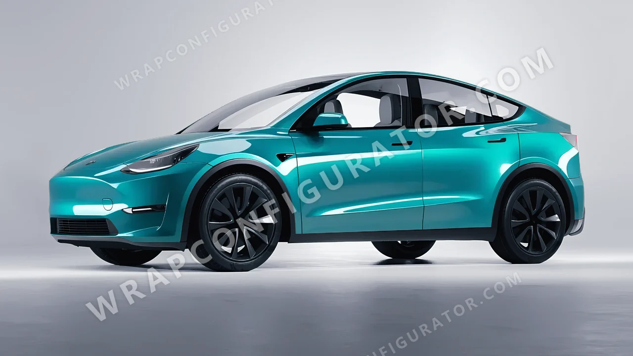Blue Tesla Model Y 2020 wrapped in 3M Gloss Atomic Teal G356