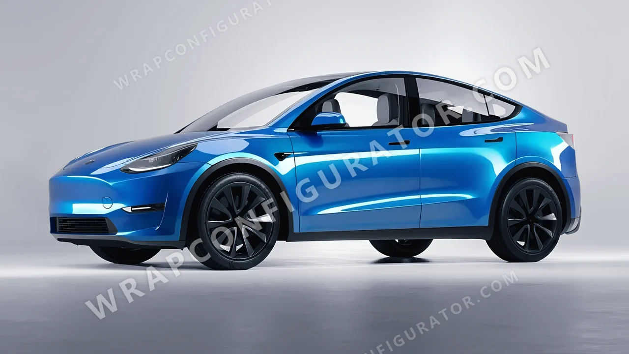 Blue Tesla Model Y 2020 wrapped in 3M Gloss Blue Fire G337