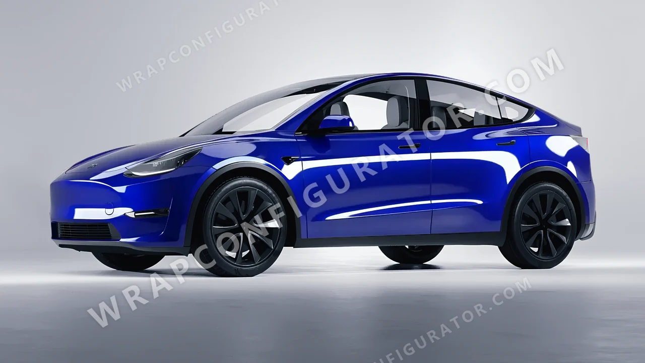 Blue Tesla Model Y 2020 wrapped in 3M Gloss Cosmic Blue G377