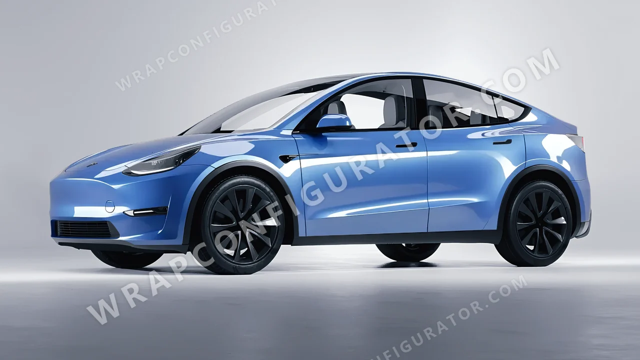 Blue Tesla Model Y 2020 wrapped in 3M Gloss Ice Blue G247
