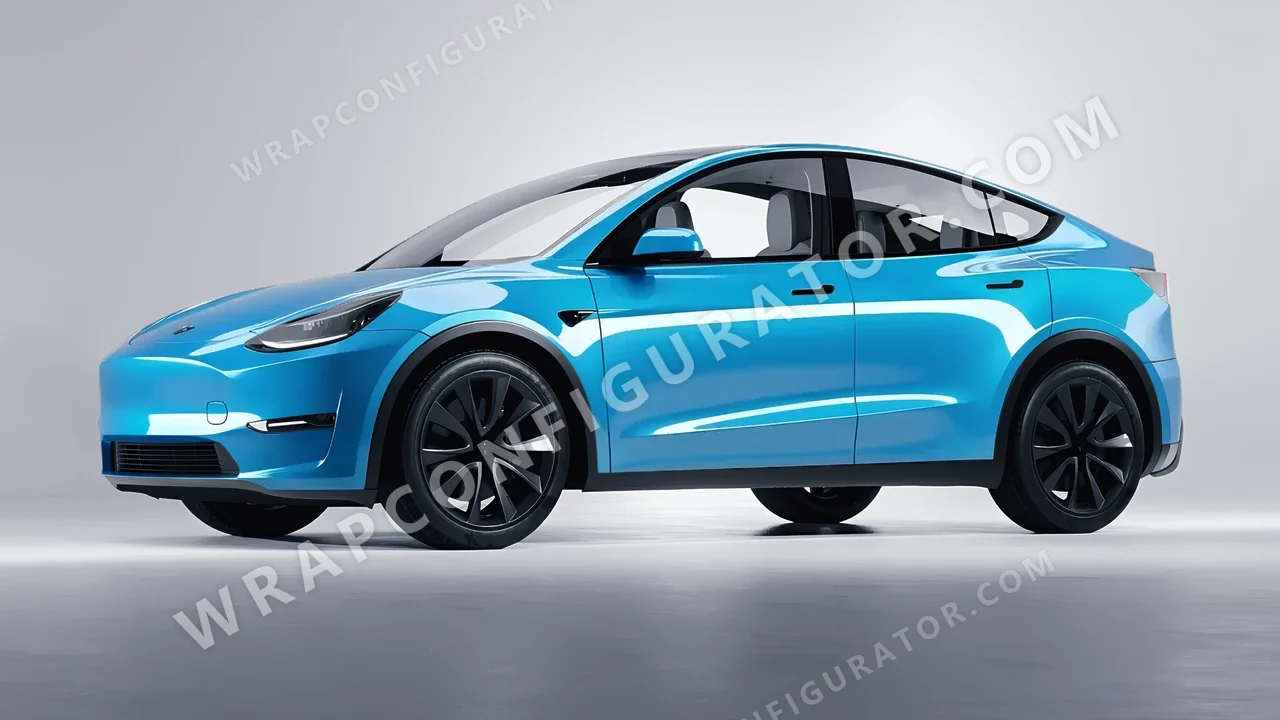 Blue Tesla Model Y 2020 wrapped in 3M Gloss Sky Blue G77