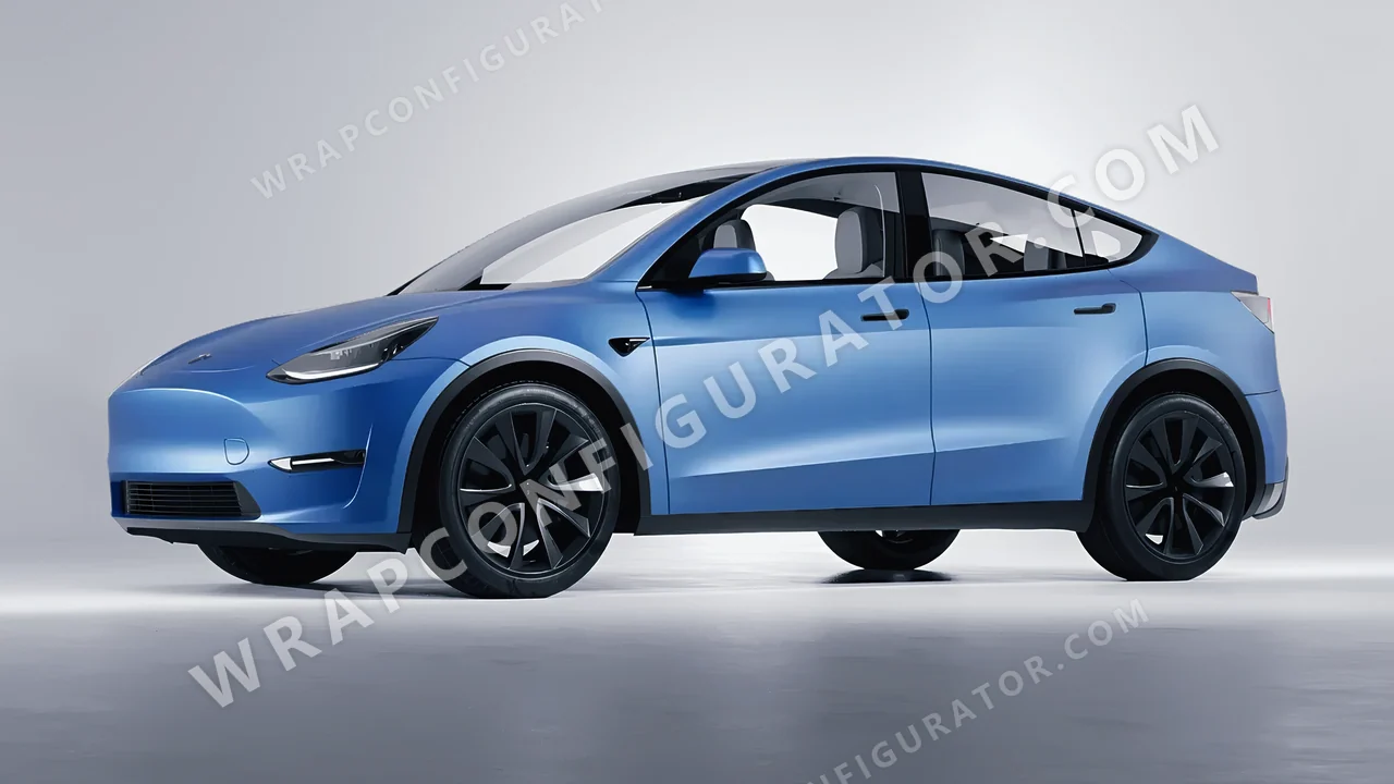 Blue Tesla Model Y 2020 wrapped in 3M Matte Blue Metallic M227