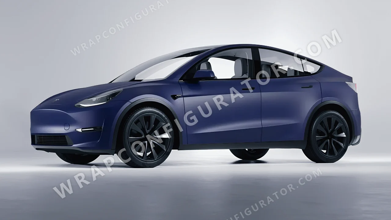 Blue Tesla Model Y 2020 wrapped in 3M Matte Indigo M27