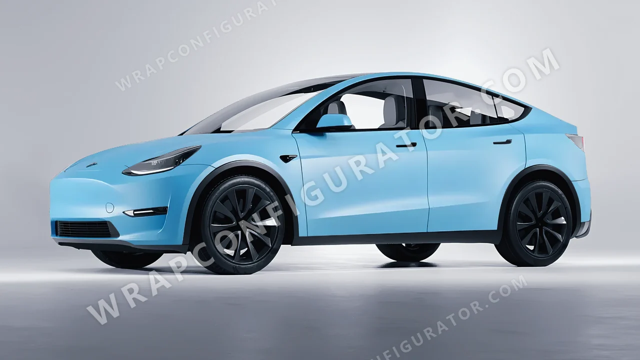 Blue Tesla Model Y 2020 wrapped in 3M Matte Riviera Blue M67