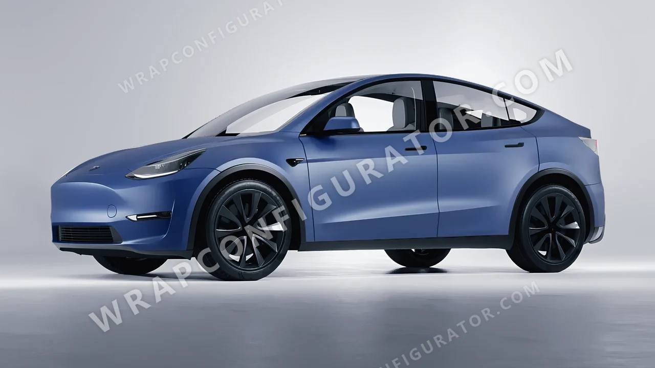 Blue Tesla Model Y 2020 wrapped in 3M Matte Slate Blue Metallic M217
