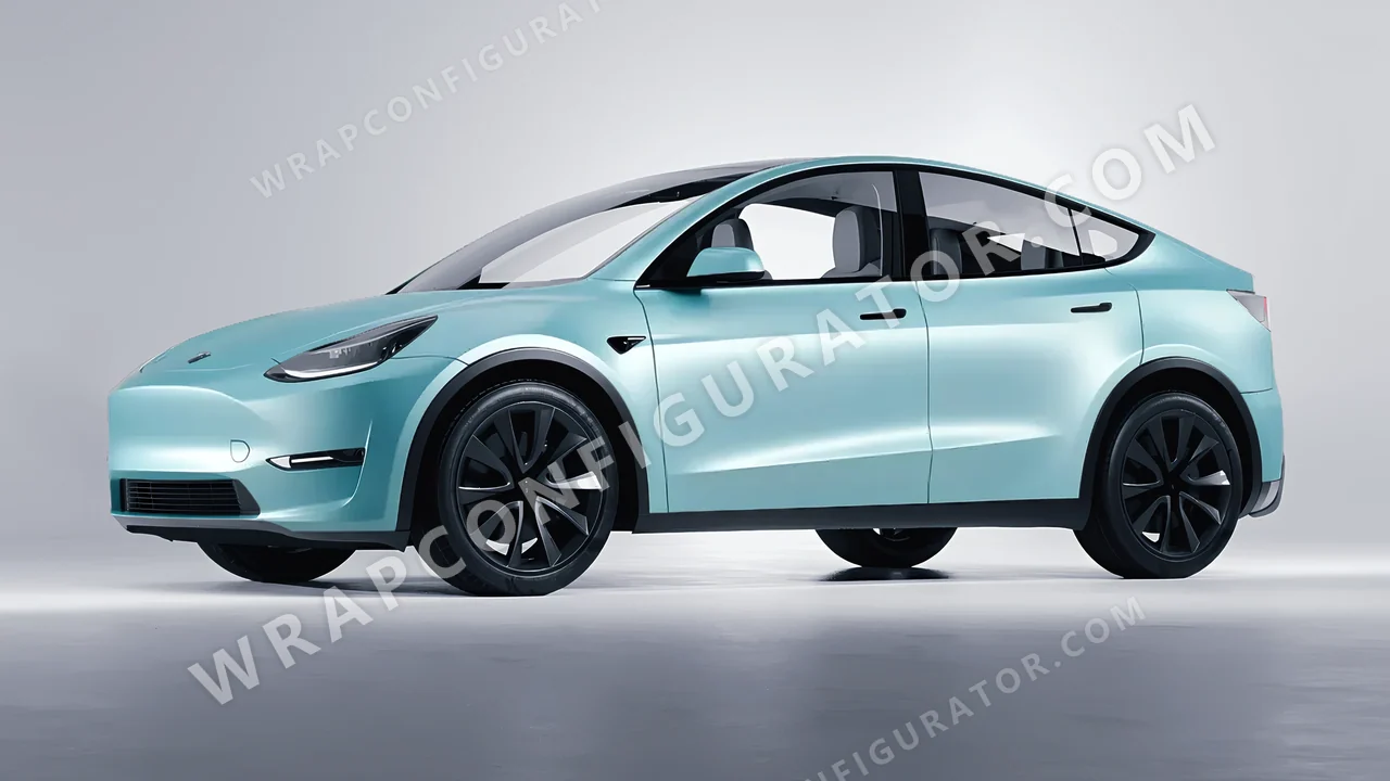 Blue Tesla Model Y 2020 wrapped in 3M Satin Key West S57