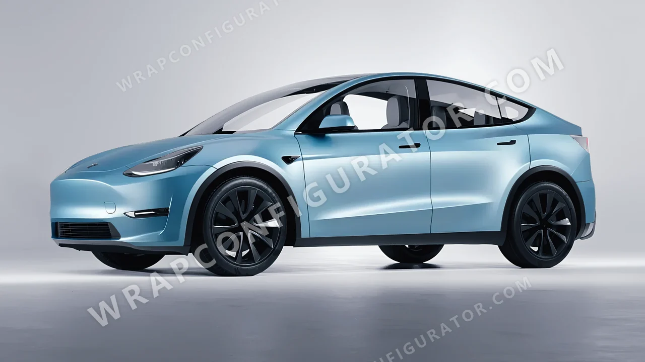 Blue Tesla Model Y 2020 wrapped in 3M Satin Ocean Shimmer S327