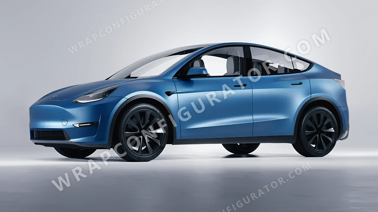 Blue Tesla Model Y 2020 wrapped in 3M Satin Perfect Blue S347