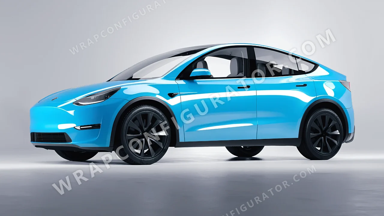 Blue Tesla Model Y 2020 wrapped in 3M Sky Blue HG77