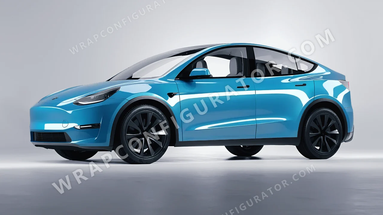 Blue Tesla Model Y 2020 wrapped in Avery Dennison Aqua Blue SW900-636-O
