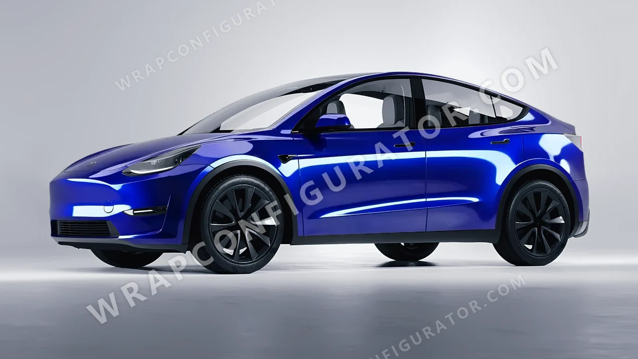 Blue Tesla Model Y 2020 wrapped in Avery Dennison Blue SF100-256-S