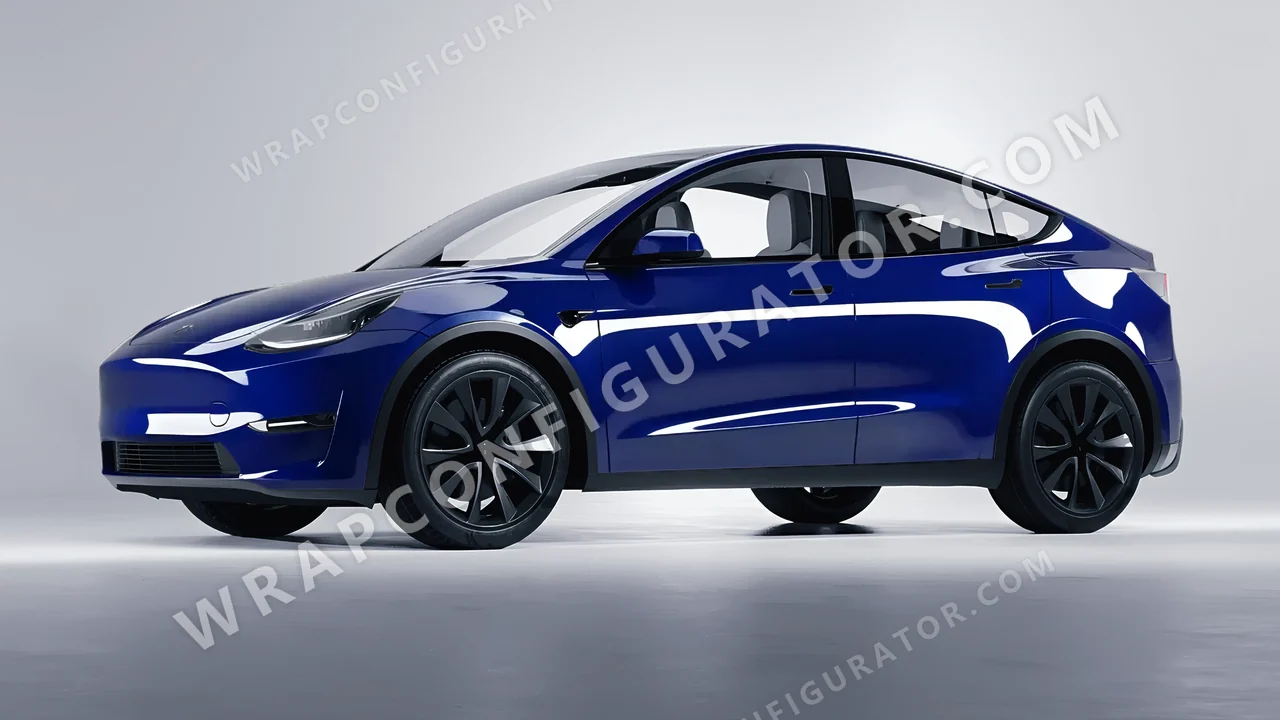 Blue Tesla Model Y 2020 wrapped in Avery Dennison Dark Blue SW900-681-O