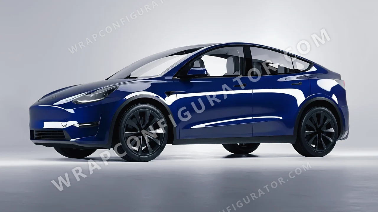 Blue Tesla Model Y 2020 wrapped in Avery Dennison Indigo Blue SW900-699-O