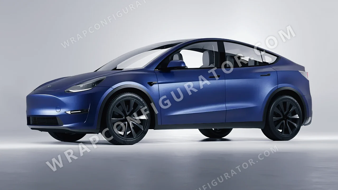 Blue Tesla Model Y 2020 wrapped in Avery Dennison Night Blue SW900-623-M