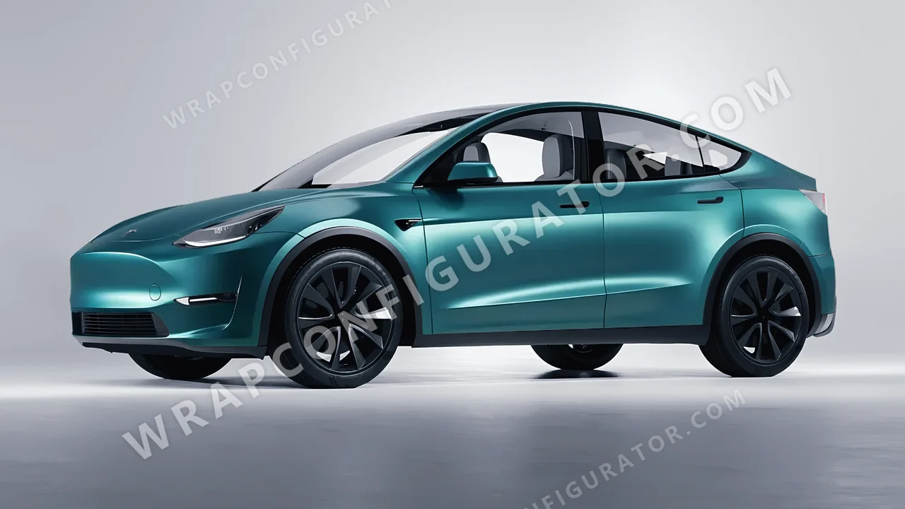 Blue Tesla Model Y 2020 wrapped in Avery Dennison Satin Cool Teal SW900-716-S