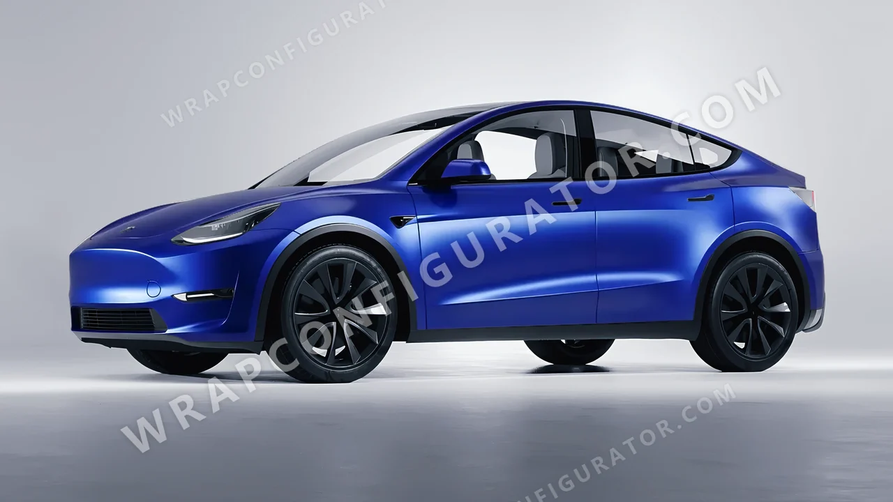 Blue Tesla Model Y 2020 wrapped in Avery Dennison Satin Wave Blue SW900-629-S