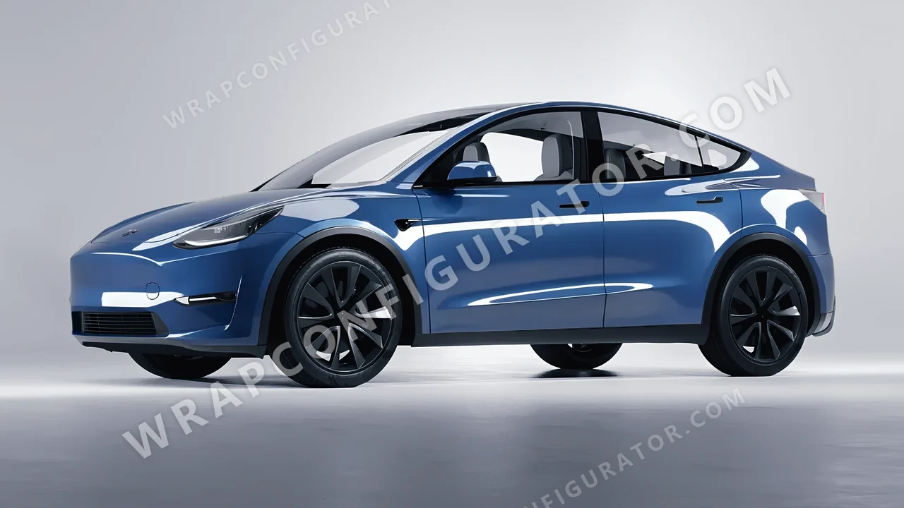Blue Tesla Model Y 2020 wrapped in Avery Dennison Smoky Blue SW900-612-O