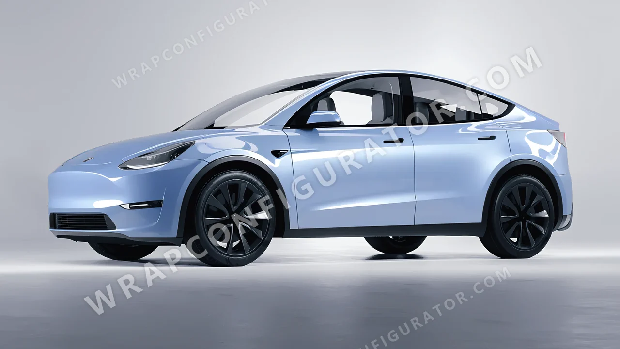 Blue Tesla Model Y 2020 wrapped in Colourshield PPF by HyperPro Baby Blue HGM67-P