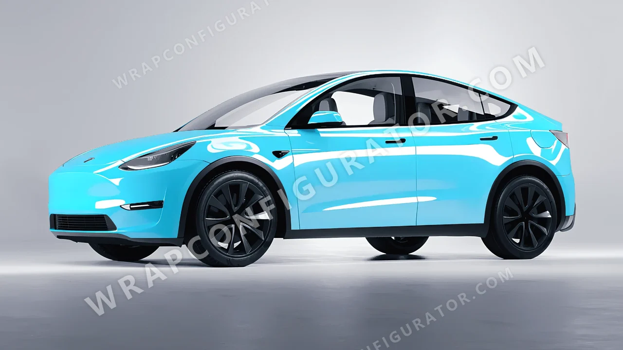 Blue Tesla Model Y 2020 wrapped in Colourshield PPF by HyperPro Sky Blue HGF07-P
