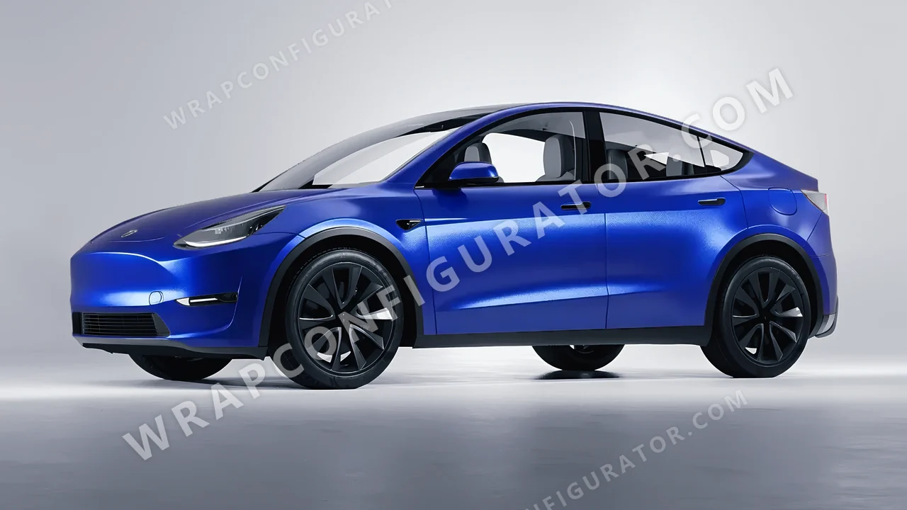 Blue Tesla Model Y 2020 wrapped in Inozetek Dynamic PPF Azure Blue DPPF814