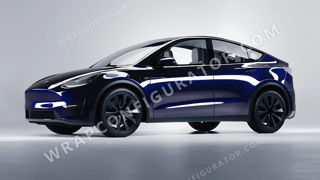Blue Tesla Model Y 2020 wrapped in Inozetek Dynamic PPF Black Blue DPPF925