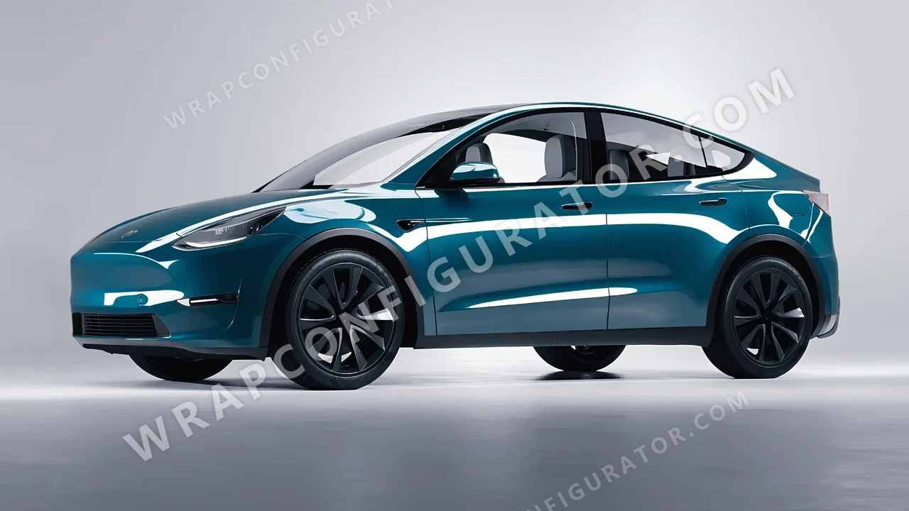 Blue Tesla Model Y 2020 wrapped in Inozetek Dynamic PPF Empire Blue EMC101