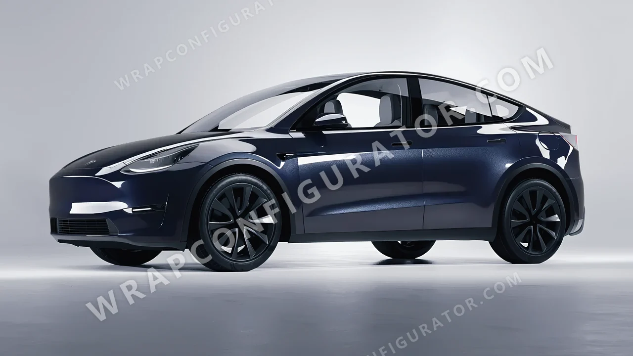 Blue Tesla Model Y 2020 wrapped in Inozetek Dynamic PPF Graphite Blue DPPF922