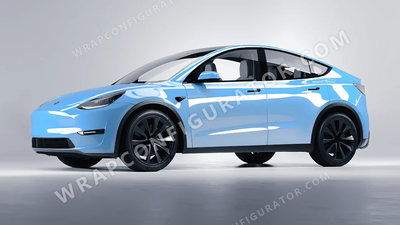 Blue Tesla Model Y 2020 wrapped in Inozetek Dynamic PPF Pebble Blue DPPF923