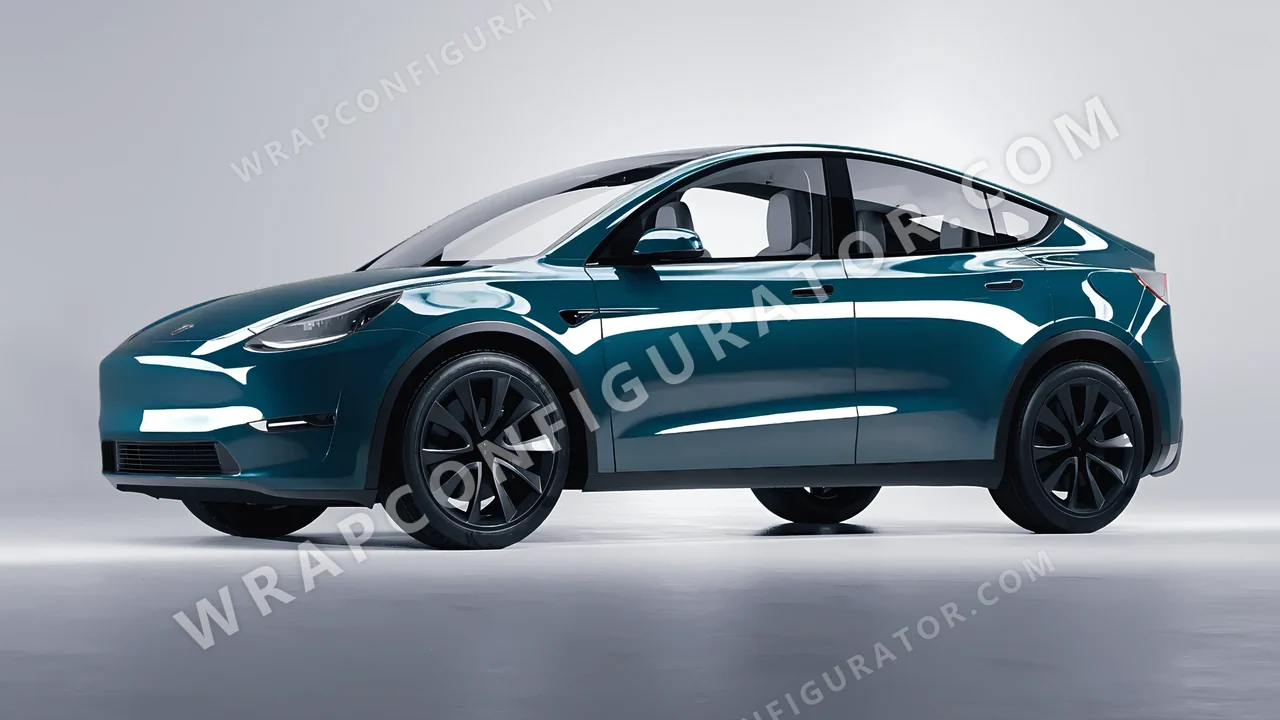 Blue Tesla Model Y 2020 wrapped in Inozetek Dynamic PPF Petrol Blue DPPF705