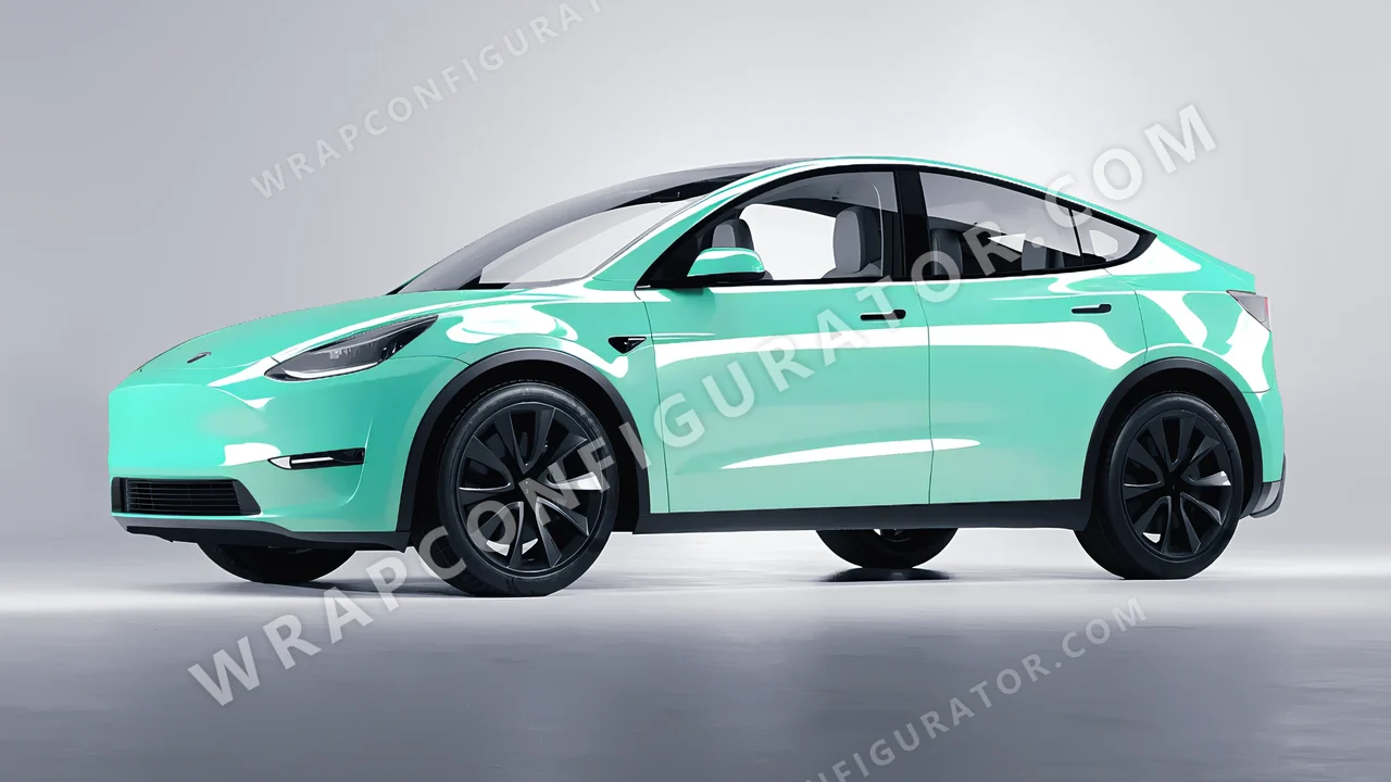 Blue Tesla Model Y 2020 wrapped in Inozetek Dynamic PPF Tiffany Blue DPPF935
