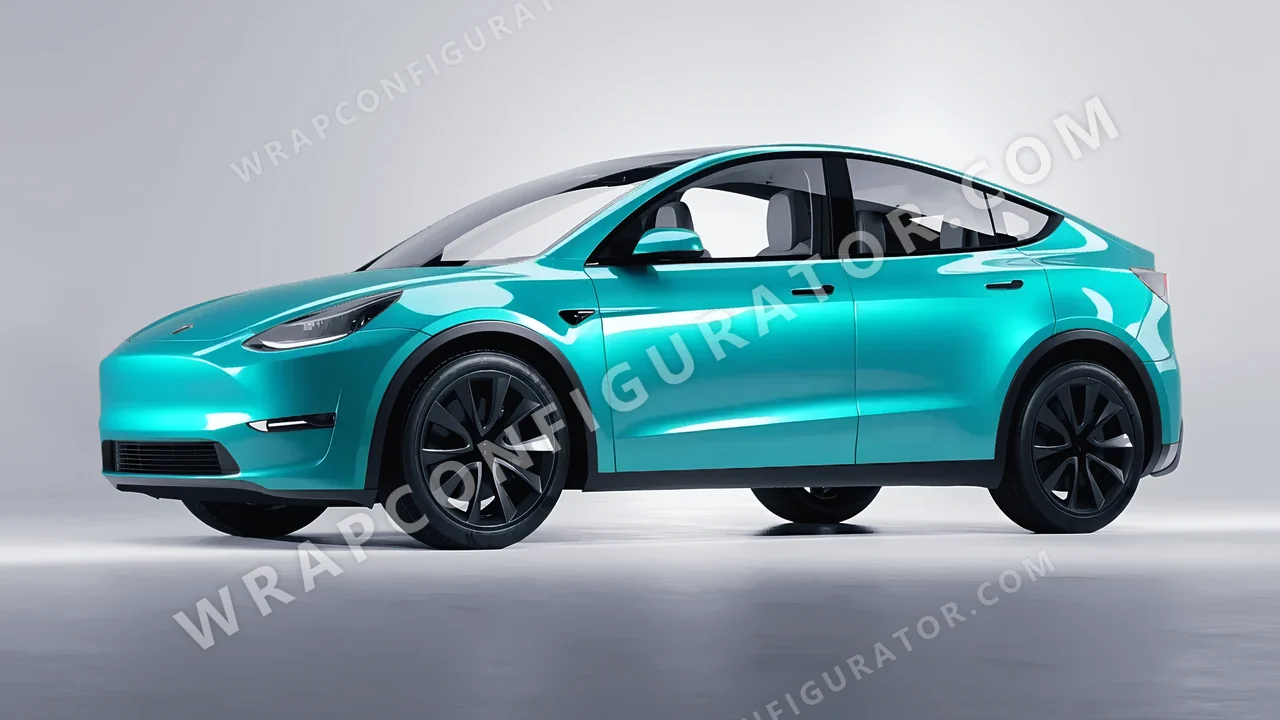 Blue Tesla Model Y 2020 wrapped in Inozetek Dynamic PPF Turquoise Blue DPPF936