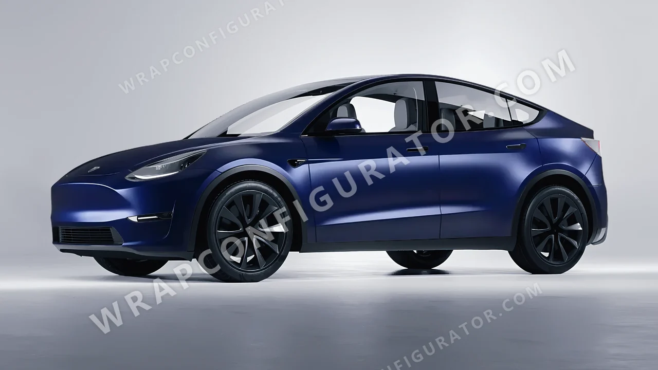Blue Tesla Model Y 2020 wrapped in KPMF Frozen Sapphire Matt K75578