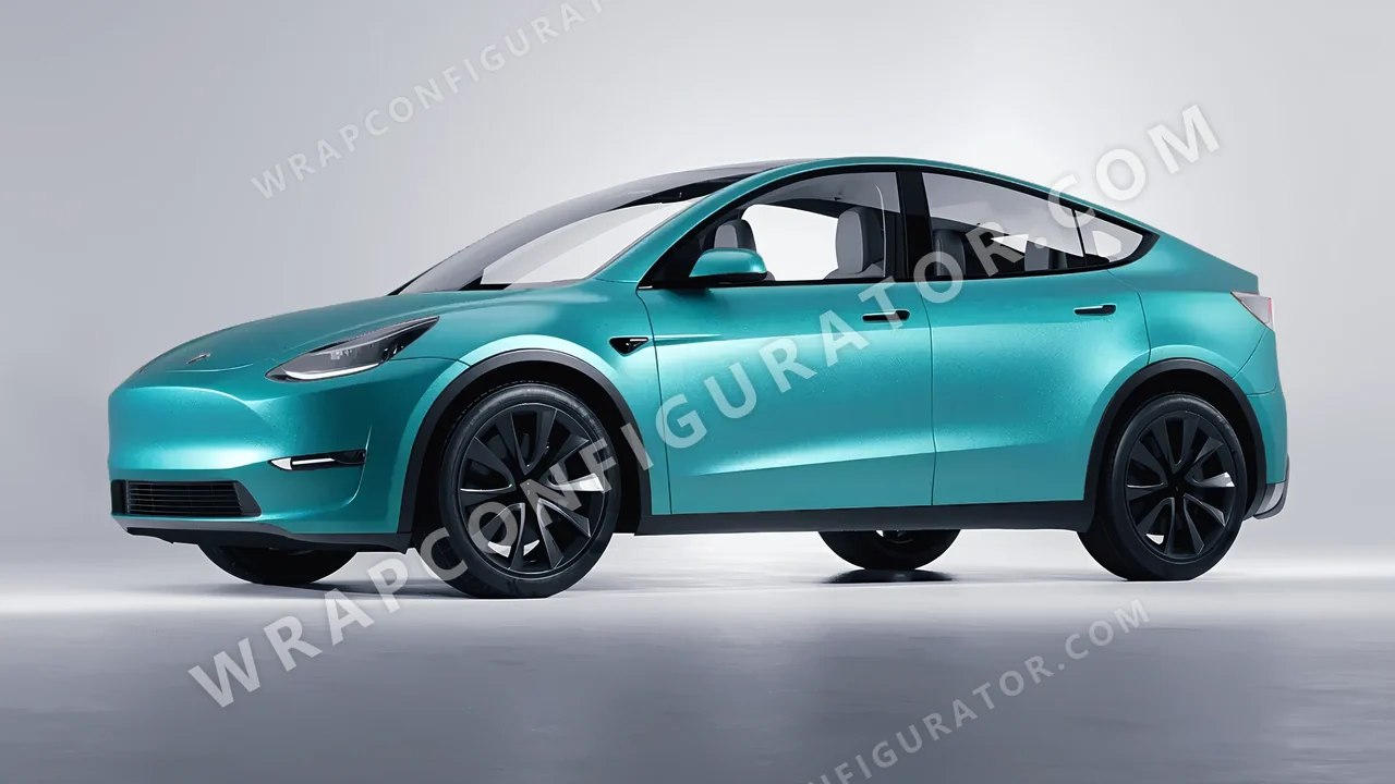 Blue Tesla Model Y 2020 wrapped in KPMF Matt Dynamic Turquoise K75511