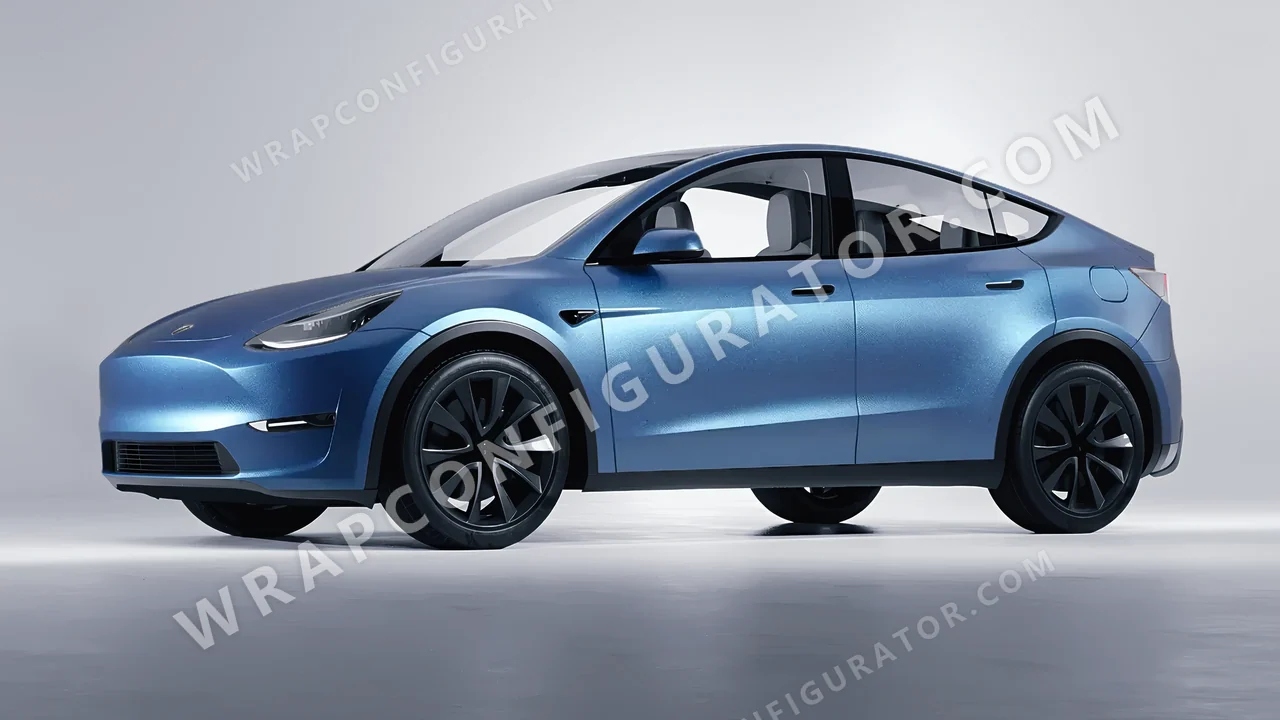Blue Tesla Model Y 2020 wrapped in KPMF Matt Elan Blue K75561